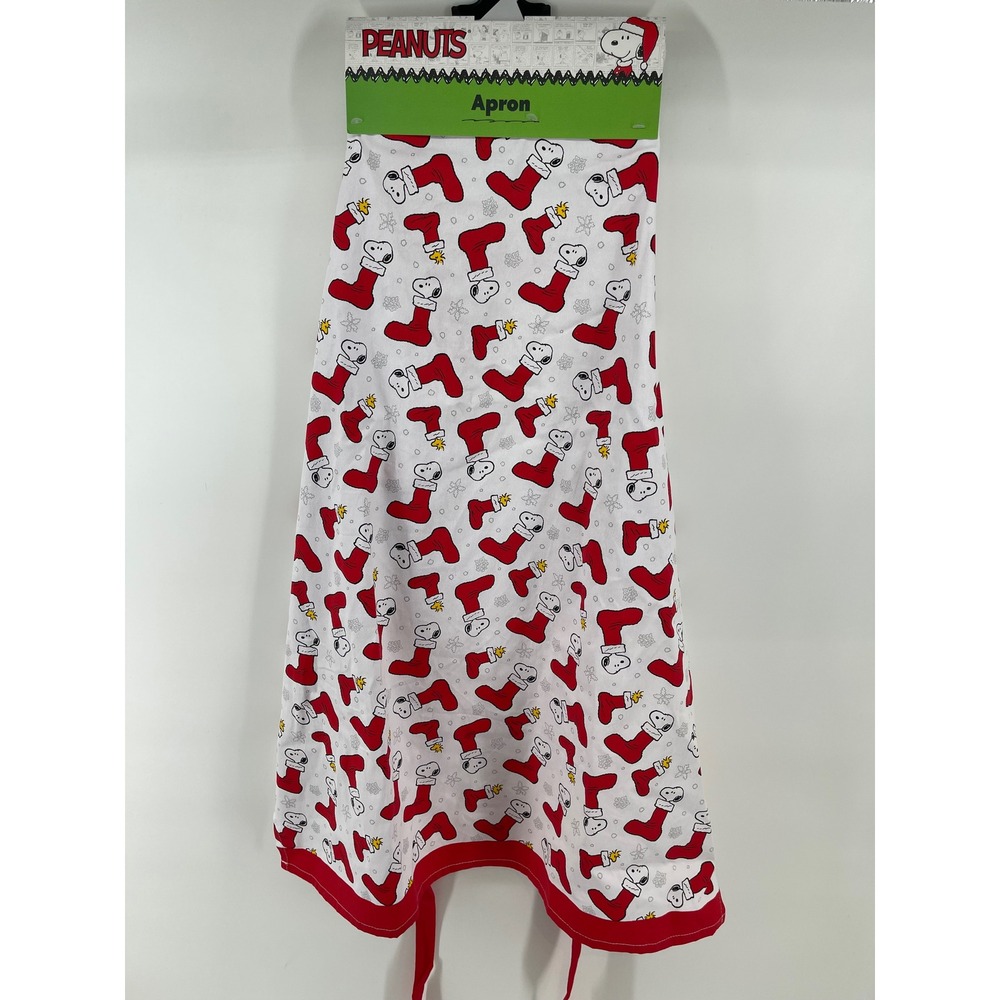 New Peanuts Apron Women OS White Red Excellent Snoopy Christmas Stocking Cotton